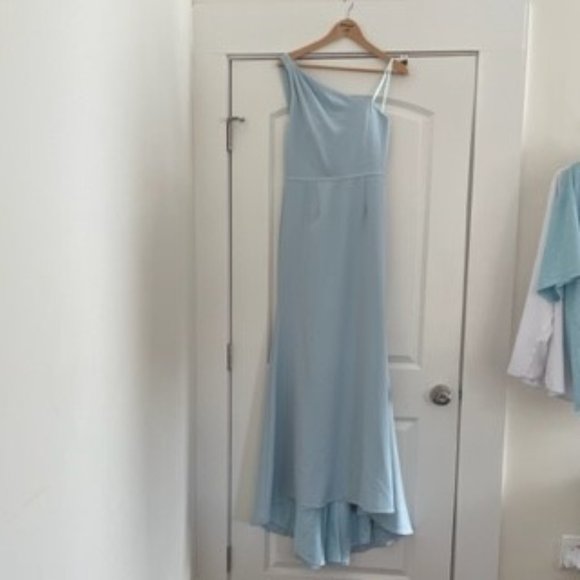 Ieena for Mac Duggal One-Shoulder Jersey Mermaid Gown Powder Blue Size 6 - Picture 3 of 11